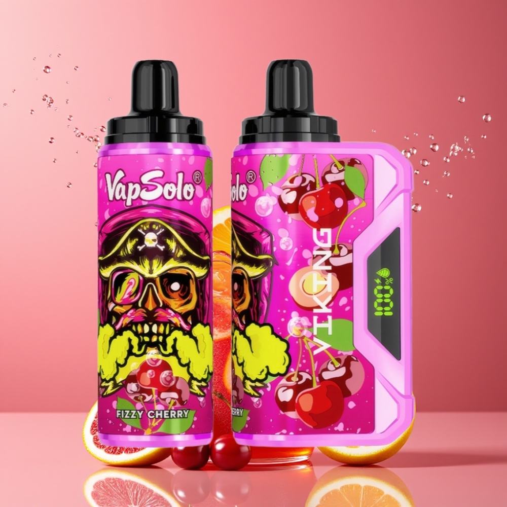 VapSolo VIKING 12000 Puffs Suomi tukku Disposable Vape Fizzy Cherry 22ml Nicotine 20mg/50mg Type-C & LED Display