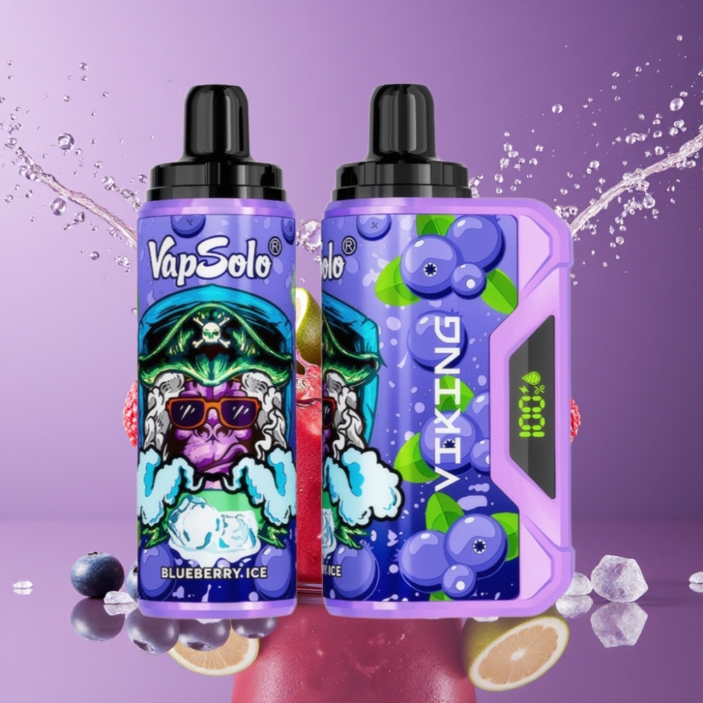 VapSolo VIKING Suomi Tukku 12000 Puffs Disposable Vape Mustikka (22ml, Type-C, LED-näyttö)