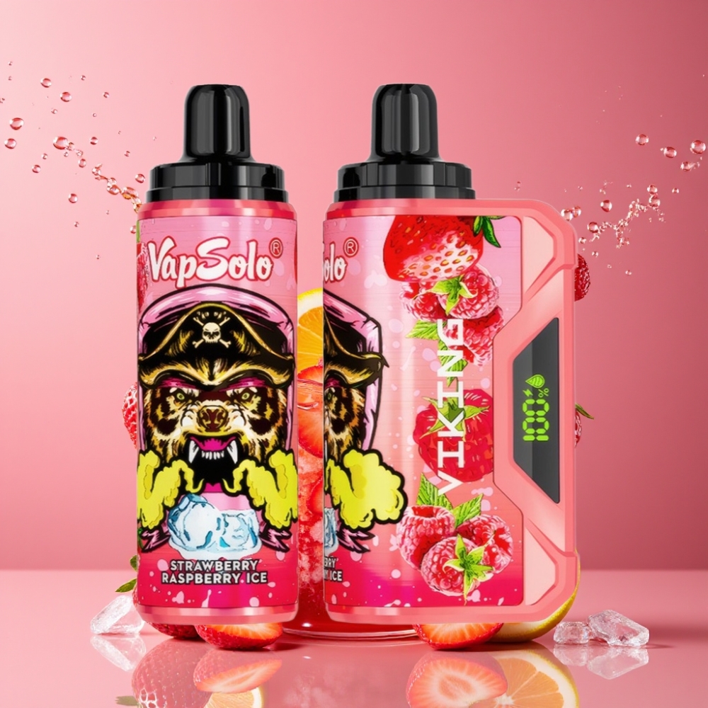 VapSolo VIKING Suomi tukku 12000 Puffs Disposable Vape Mansikka-Vadelma-Jää 22ml Nikotiinia 20 mg/ml & 50 mg/ml Type-C