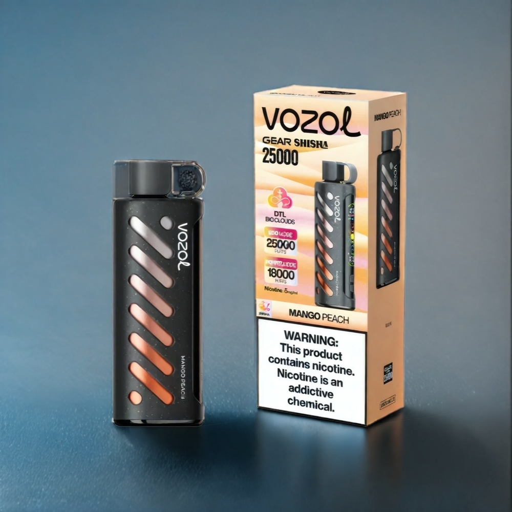 Suomi tukku VOZOL Gear Shisha 25000 Puffs Dual Mesh, Mango Peach, 1000mAh, 30 Flavors, S.i.L.C Tech