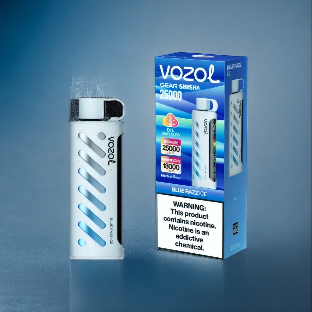VOZOL Gear Shisha Suomi Tukku – 25000 Puffs, Dual Mesh Modes, Sininen Vadelma Jää (Blue Razz Ice), 30 Maukasta Makua, S.i.L.C Tech, 1000mAh