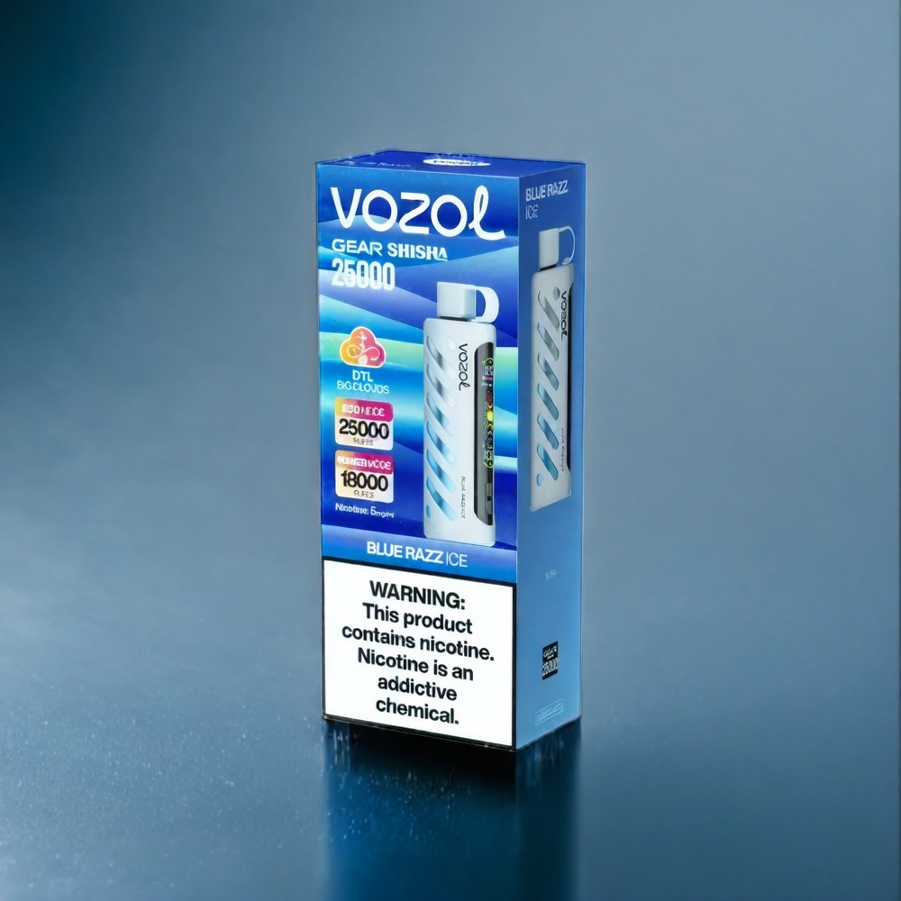 VOZOL Gear Shisha Suomi Tukku – 25000 Puffs, Dual Mesh Modes, Sininen Vadelma Jää (Blue Razz Ice), 30 Maukasta Makua, S.i.L.C Tech, 1000mAh