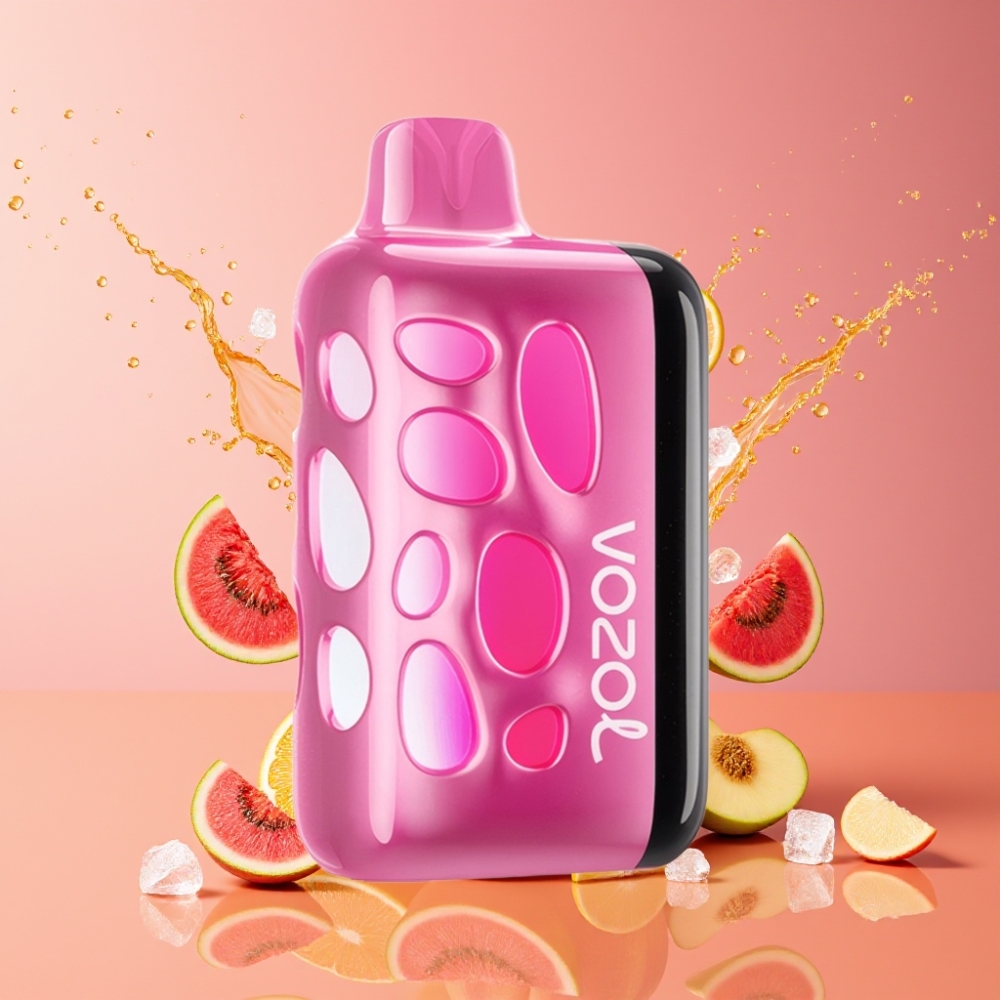 Suomi tukku VOZOL RAVE 40000 Disposable Vape Mansikka-Persikka 270° Vibrant Glow & Beat-Synced Party Mode 1000mAh